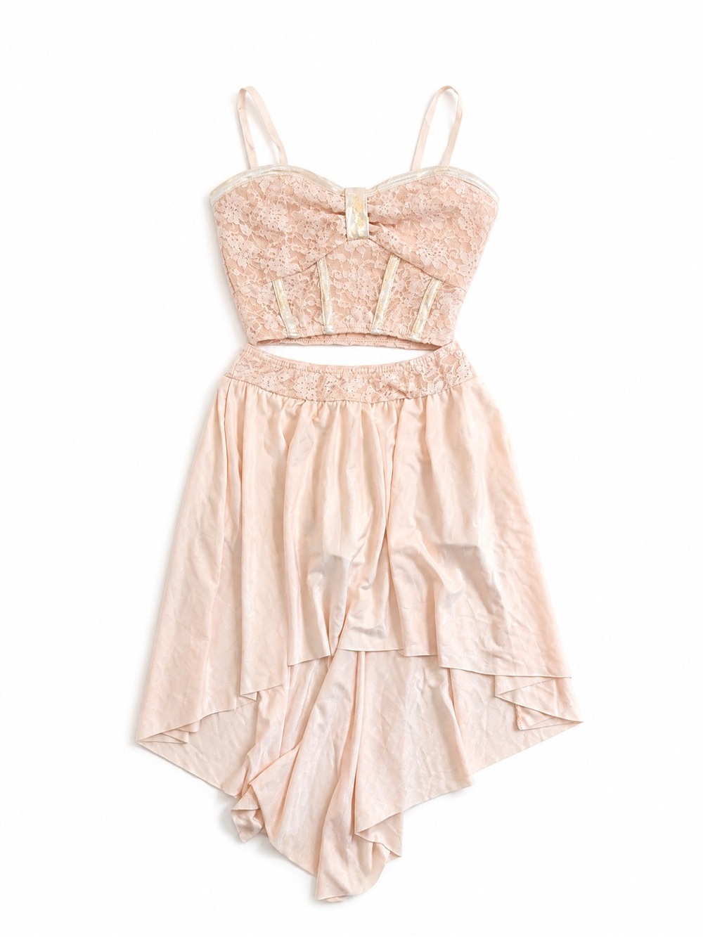 Petal Pink Lace with High-Low Skirt Dance Costume Small Adult
